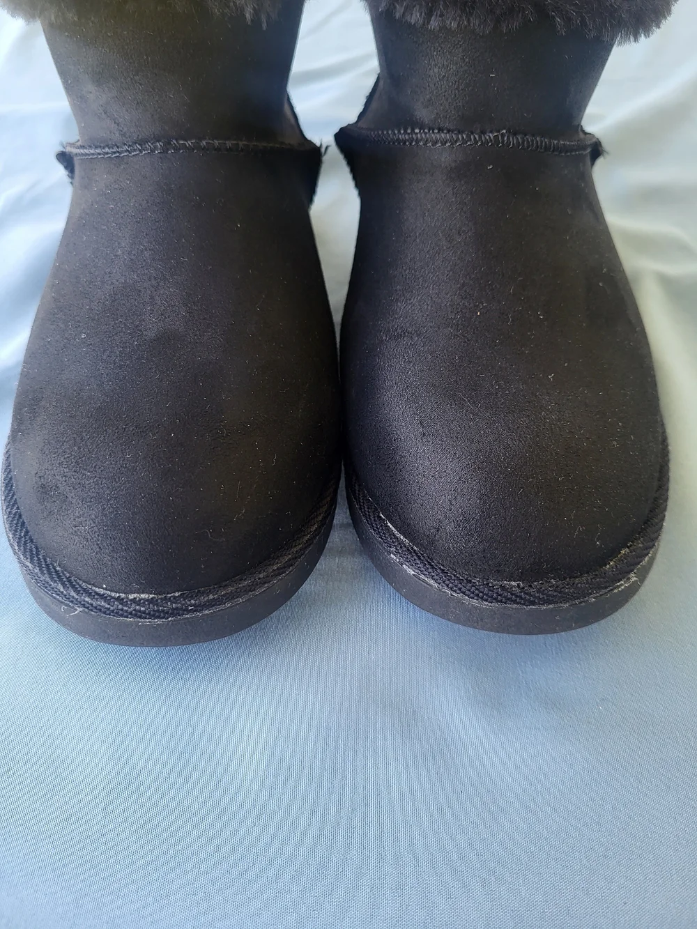 True Craft Black Faux-Suede Ankle Winter Boots with Faux Fur Cuff
